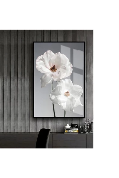 Harikabirev HARİKABİREV|TURUNCU-BEYAZ ÇİÇEL MODEL 2 |ÇERÇEVELİ TEMPERLİ CAM TABLO TEKLİ DİKEY ürün görseli