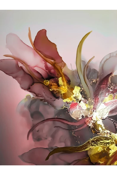 Harikabirev HARİKABİREV|PEMBE-GOLD ÇİÇEK DESENLİ MODEL 1 |ÇERÇEVELİ TEMPERLİ CAM TABLO TEKLİ DİKEY - Resim 2