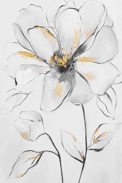 Harikabirev HARİKABİREV|BEYAZ-SARI ÇİÇEK  MODEL 1 |ÇERÇEVELİ TEMPERLİ CAM TABLO TEKLİ DİKEY - Resim 2