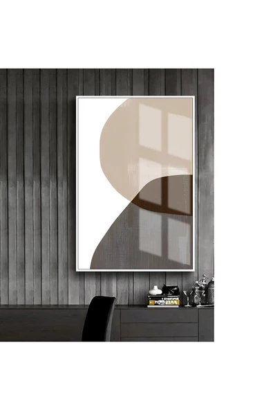 Harikabirev HARİKABİREV|KREM-GRİ SOYUT MODEL 2 |ÇERÇEVELİ TEMPERLİ CAM TABLO TEKLİ DİKEY ürün görseli