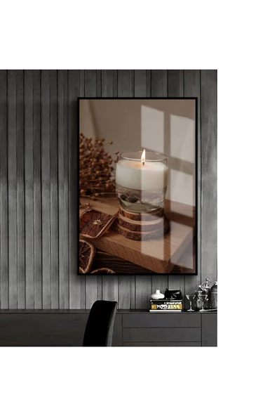 Harikabirev HARİKABİREV|KAHVERENGİ-BEYAZ MUM  MODEL 2 |ÇERÇEVELİ TEMPERLİ CAM TABLO TEKLİ DİKEY ürün görseli