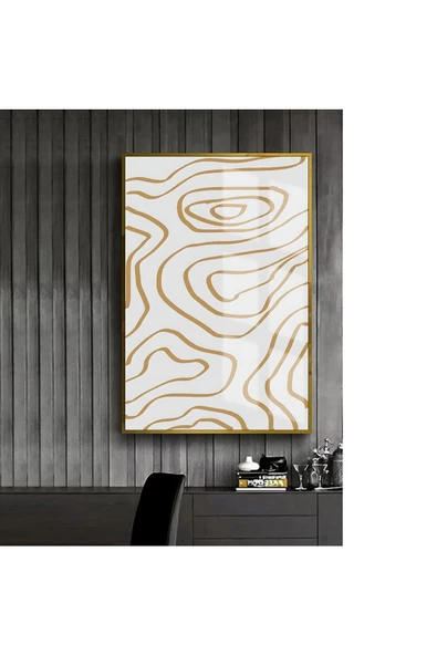 Harikabirev HARİKABİREV|BEYAZ-SARI SOYUT MODEL 4 |ÇERÇEVELİ TEMPERLİ CAM TABLO TEKLİ DİKEY ürün görseli