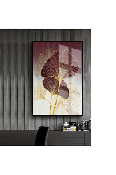 Harikabirev HARİKABİREV|BORDO-SARI ÇİÇEK MODEL 1 |ÇERÇEVELİ TEMPERLİ CAM TABLO TEKLİ DİKEY ürün görseli