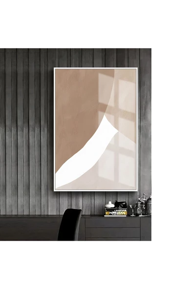 Harikabirev HARİKABİREV|BEJ-KREM-GRİ SOYUT MODEL 2 |ÇERÇEVELİ TEMPERLİ CAM TABLO TEKLİ DİKEY ürün görseli