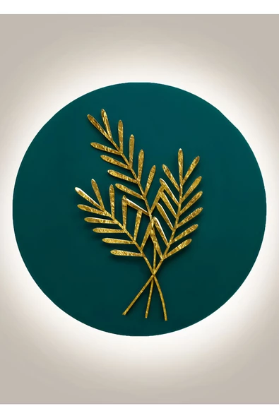 Harikabirev HARİKABİREV|YEŞİL-GOLD BUĞDAY DESENLİ  MODEL 1 |ÇERÇEVELİ TEMPERLİ CAM TABLO TEKLİ DİKEY - Resim 2