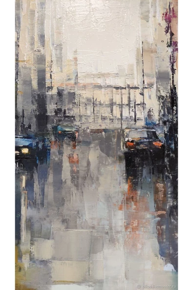 Harikabirev HARİKABİREV|KREM-BEJ-SİYAH ŞEHİR SOYUT MODELİ 1 |ÇERÇEVELİ TEMPERLİ CAM TABLO TEKLİ DİKEY - Resim 2