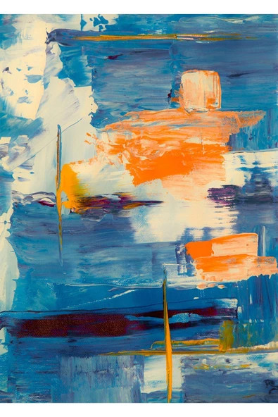 Harikabirev HARİKABİREV|MAVİ-TURUNCU-SARI SOFT SOYUT MODEL 2 |ÇERÇEVELİ TEMPERLİ CAM TABLO TEKLİ DİKEY - Resim 2