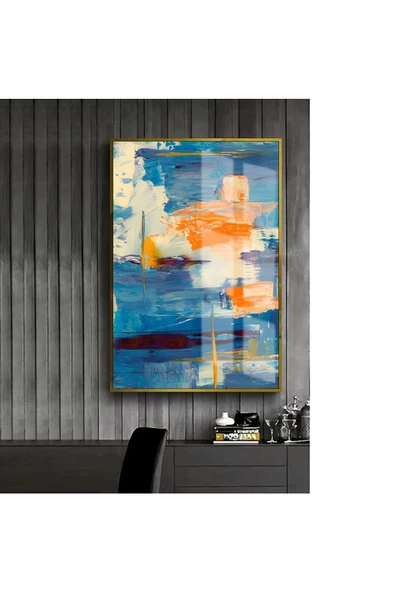 Harikabirev HARİKABİREV|MAVİ-TURUNCU-SARI SOFT SOYUT MODEL 2 |ÇERÇEVELİ TEMPERLİ CAM TABLO TEKLİ DİKEY ürün görseli