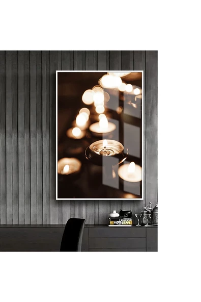 Harikabirev HARİKABİREV|SİYAH-SARI MUM MODELİ |ÇERÇEVELİ TEMPERLİ CAM TABLO TEKLİ DİKEY ürün görseli