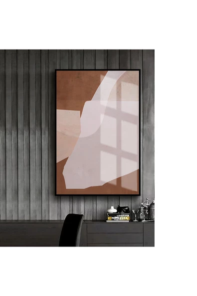 Harikabirev HARİKABİREV|KREM-BEJ-KAHVERENGİ SOYUT MODEL 1 |ÇERÇEVELİ TEMPERLİ CAM TABLO TEKLİ DİKEY ürün görseli