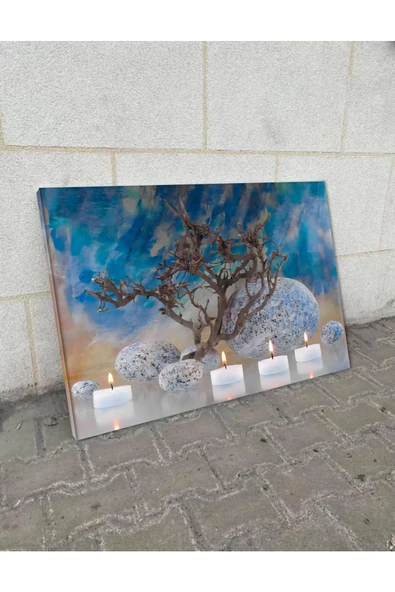 Harikabirev Hari?kabi?rev|mavi?-gri? Mum Detayli Tablo 1|tekli? Çerçevesi?z Yatay Kanvas Tablo - Resim 2