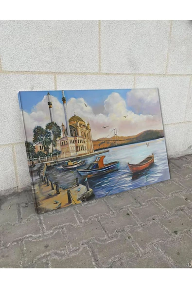 Harikabirev Hari?kabi?rev|beyaz-mavi?-krem Cami?i? Tablosu |tekli? Çerçevesi?z Yatay Kanvas Tablo - Resim 2