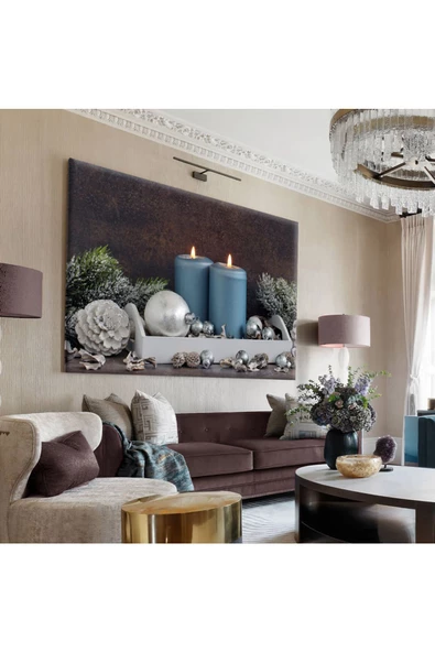 Harikabirev HARİKABİREV|YEŞİL-MAVİ-BEYAZ ÇAM DETAYLI MUM TABLOSU 7 |TEKLİ ÇERÇEVESİZ YATAY KANVAS TABLO ürün görseli