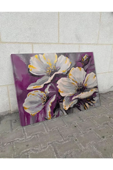 Harikabirev Hari?kabi?rev|pembe-gri?-gold Çi?çek Tablosu|tekli? Çerçevesi?z Yatay Kanvas Tablo - Resim 2