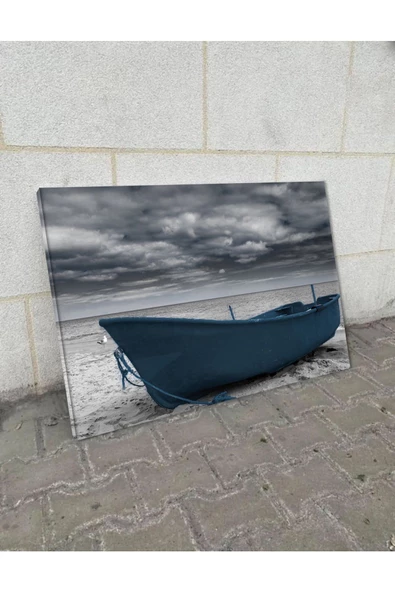 Harikabirev Hari?kabi?rev|gri?-mavi? Kayik Manzara Tablosu|tekli? Çerçevesi?z Yatay Kanvas Tablo - Resim 2