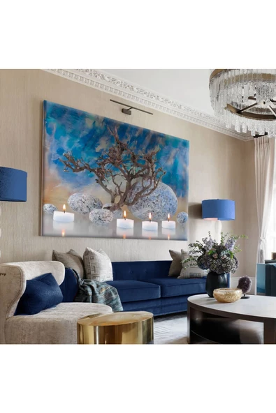 Harikabirev Hari?kabi?rev|mavi?-gri? Mum Detayli Tablo 1|tekli? Çerçevesi?z Yatay Kanvas Tablo ürün görseli