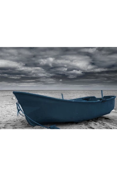 Harikabirev Hari?kabi?rev|gri?-mavi? Kayik Manzara Tablosu|tekli? Çerçevesi?z Yatay Kanvas Tablo - Resim 3