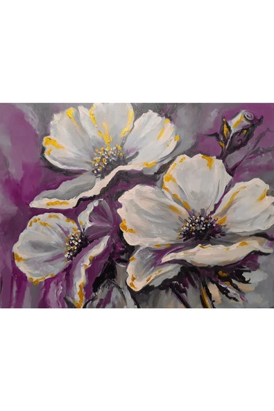 Harikabirev Hari?kabi?rev|pembe-gri?-gold Çi?çek Tablosu|tekli? Çerçevesi?z Yatay Kanvas Tablo - Resim 3