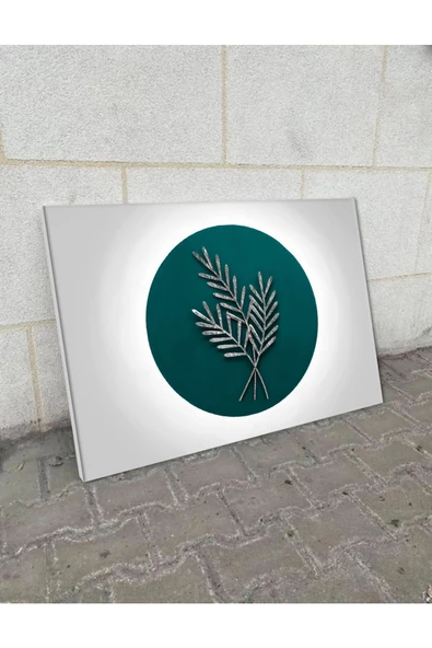 Harikabirev Hari?kabi?rev|beyaz-yeşi?l-gümüş Buğday Yapraği Detayli Tablo|tekli? Çerçevesi?z Yatay Kanvas Tablo - Resim 2