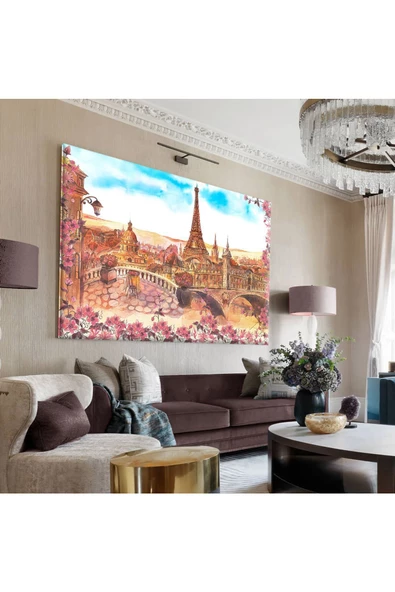 Harikabirev Hari?kabi?rev|beyaz-mavi? -pembe Eifel Kulesi? Tablo 1 |tekli? Çerçevesi?z Yatay Kanvas Tablo ürün görseli