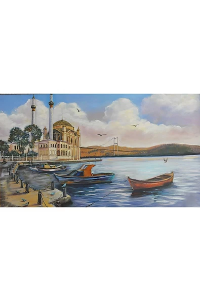 Harikabirev Hari?kabi?rev|beyaz-mavi?-krem Cami?i? Tablosu |tekli? Çerçevesi?z Yatay Kanvas Tablo - Resim 3