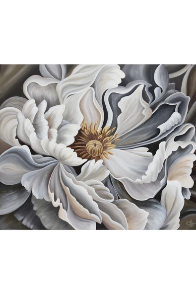 Harikabirev Hari?kabi?rev|gri?-si?yah-sari Detayli Çi?çek Tablosu 7|tekli? Çerçevesi?z Yatay Kanvas Tablo - Resim 3