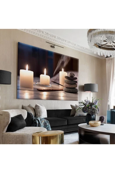 Harikabirev Hari?kabi?rev|beyaz-sari Mum Dekorlu Tablo 1|tekli? Çerçevesi?z Yatay Kanvas Tablo ürün görseli