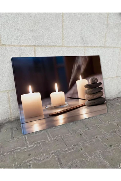 Harikabirev Hari?kabi?rev|beyaz-sari Mum Dekorlu Tablo 1|tekli? Çerçevesi?z Yatay Kanvas Tablo - Resim 2