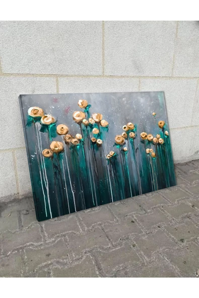 Harikabirev Hari?kabi?rev|yeşi?l-pembe Çi?çek Destesi? Tablo 1 |tekli? Çerçevesi?z Yatay Kanvas Tablo - Resim 2