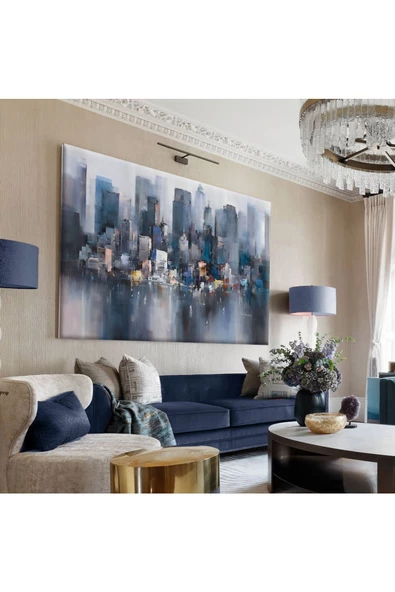 Harikabirev Hari?kabi?rev|mavi?-gri? Yağli Boya Görünümlü Şehi?r Tablosu |tekli? Çerçevesi?z Yatay Kanvas Tablo ürün görseli