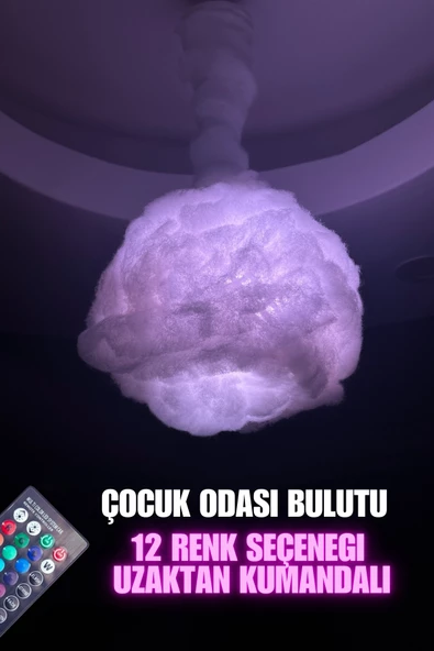 Çocuk Bebek Odası Gece Lambası LED Işıklı Bulut - 12 Renk Seçeneği Uzaktan Kumandalı