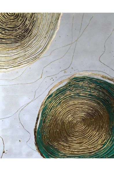 Harikabirev HARİKABİREV|YEŞİL-GOLD SOYUT YUVARLAK DESENLİ MODEL|ÇERÇEVELİ TEMPERLİ CAM TABLO TEKLİ DİKEY - Resim 2