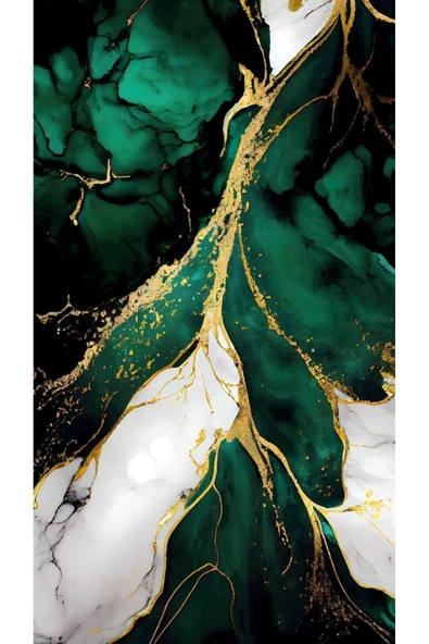 Harikabirev HARİKABİREV|YEŞİL-GOLD-BEYAZ SOYUT DESENLİ MODEL 1 |ÇERÇEVELİ TEMPERLİ CAM TABLO TEKLİ DİKEY - Resim 2