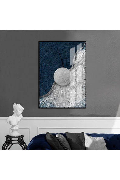 Harikabirev HARİKABİREV|MAVİ-GRİ-GÜMÜŞ KABARTMASIZ SOYUT MODEL 4|ÇERÇEVELİ TEMPERLİ CAM TABLO TEKLİ DİKEY ürün görseli