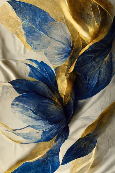 Harikabirev HARİKABİREV|LACİVERT-GOLD SEVİLEN SOYUT ÇİÇEKLER KOMBİNİ 3|ÇERÇEVELİ TEMPERLİ CAM TABLO 3LÜ YATAY - Resim 4