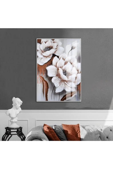 Harikabirev HARİKABİREV|KIRMIZI-GRİ-BEYAZ ÇİÇEK MODELİ  |ÇERÇEVELİ TEMPERLİ CAM TABLO TEKLİ DİKEY ürün görseli