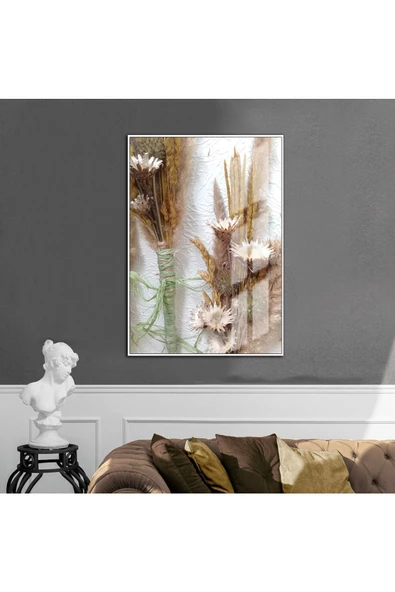 Harikabirev HARİKABİREV|KAHVERENGİ-YEŞİL-SARI ÇİÇEK BUKETİ MODEL |ÇERÇEVELİ TEMPERLİ CAM TABLO TEKLİ DİKEY ürün görseli