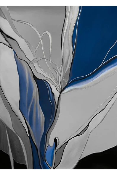 Harikabirev HARİKABİREV|MAVİ-GRİ-GÜMÜŞ KABARTMASIZ SOYUT MODEL 5 |ÇERÇEVELİ TEMPERLİ CAM TABLO TEKLİ DİKEY - Resim 2