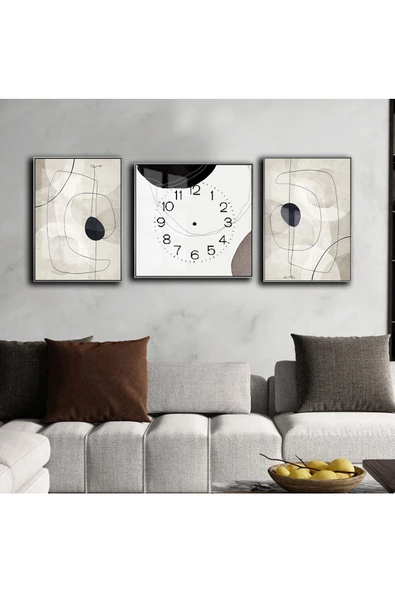 Harikabirev HARİKABİREV|SİYAH-BEYAZ YUVARLAK LİNE DESEN ABSTRACT KOMBİN MODELİ 01 |ÇERÇEVELİ SAATLİ CAM TABLO ürün görseli