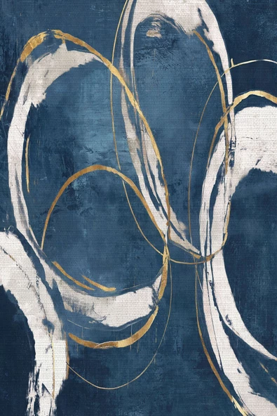 Harikabirev HARİKABİREV|MAVİ-GRİ-GOLD ÇİÇEK DESENLİ SOYUT KOMBİN  |ÇERÇEVELİ SAATLİ CAM TABLO - Resim 2