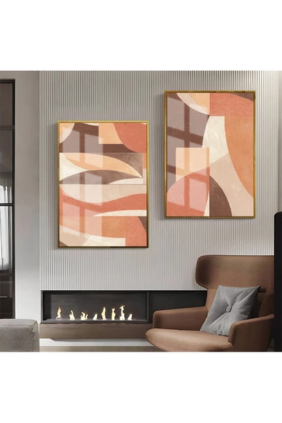 Harikabirev HARİKABİREV|KİREMİT-KREM-BEJ SOYUT ABSTRACT KOMBİN 2 |ÇERÇEVELİ CAM TABLO 2Lİ DİKEY ürün görseli