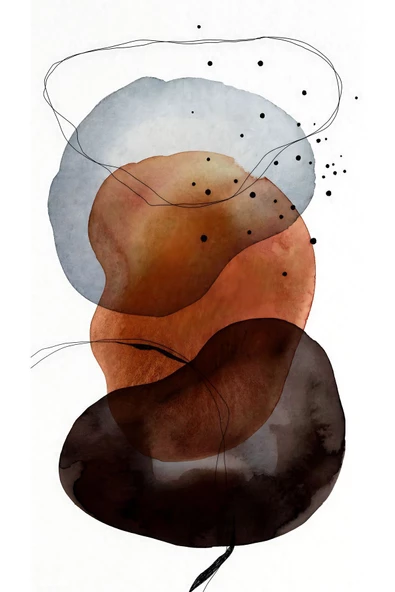 Harikabirev HARİKABİREV|TURUNCU-SİYAH-GRİ ABSTRACT BUBBLE KOMBİN MODELİ |ÇERÇEVELİ SAATLİ CAM TABLO - Resim 4