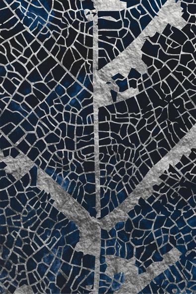 Harikabirev HARİKABİREV|LACİVERT-GÜMÜŞ SEVİLEN YAPRAK VE SOYUT KOMBİNİ|ÇERÇEVELİ CAM TABLO 3LÜ DİKEY - Resim 3