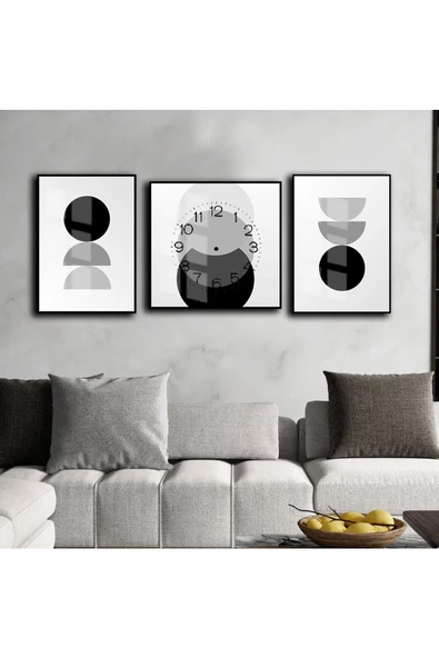 Harikabirev HARİKABİREV|SİYAH-GRİ TONLAMALI DAİRESEL KOMBİN MODELİ |ÇERÇEVELİ SAATLİ CAM TABLO ürün görseli
