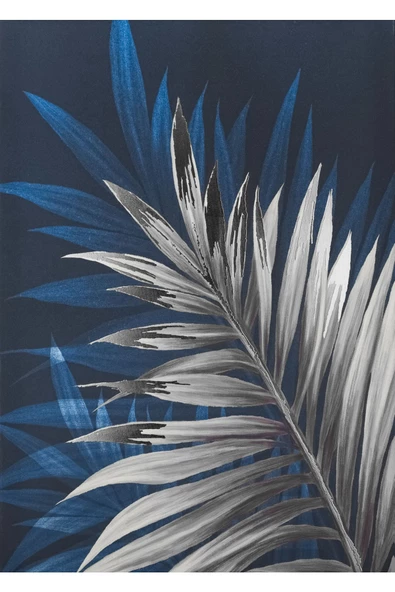 Harikabirev HARİKABİREV|LACİVERT-GÜMÜŞ SEVİLEN YAPRAK VE SOYUT KOMBİNİ|ÇERÇEVELİ CAM TABLO 3LÜ DİKEY - Resim 2