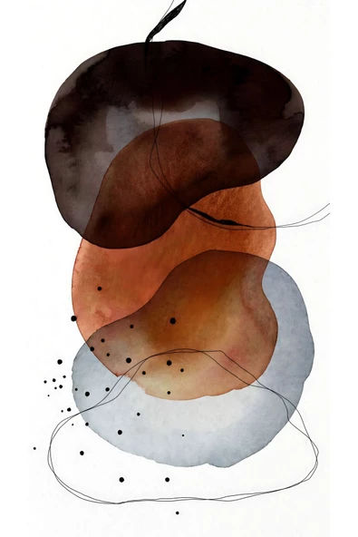 Harikabirev HARİKABİREV|TURUNCU-SİYAH-GRİ ABSTRACT BUBBLE KOMBİN MODELİ |ÇERÇEVELİ SAATLİ CAM TABLO - Resim 3