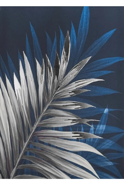 Harikabirev HARİKABİREV|LACİVERT-GÜMÜŞ SEVİLEN YAPRAK VE SOYUT KOMBİNİ|ÇERÇEVELİ CAM TABLO 3LÜ DİKEY - Resim 4