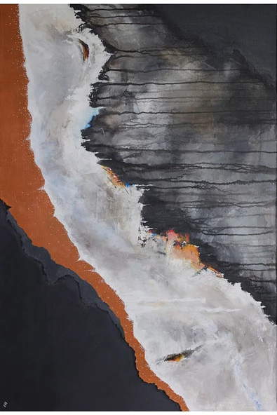 Harikabirev HARİKABİREV|TURUNCU-SİYAH-GRİ ABSTRACT BUBBLE KOMBİN MODELİ |ÇERÇEVELİ SAATLİ CAM TABLO - Resim 2