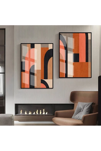 Harikabirev HARİKABİREV|SİYAH-KREM-KİREMİT SOYUT ABSTRACT KOMBİN |ÇERÇEVELİ CAM TABLO 2Lİ DİKEY ürün görseli