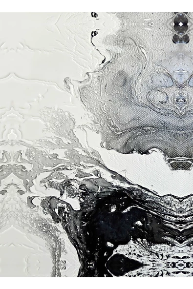 Harikabirev HARİKABİREV|GRİ-SİYAH-BEYAZ SU DALGASI KOMBİN SETİ |ÇERÇEVELİ SAATLİ CAM TABLO - Resim 2